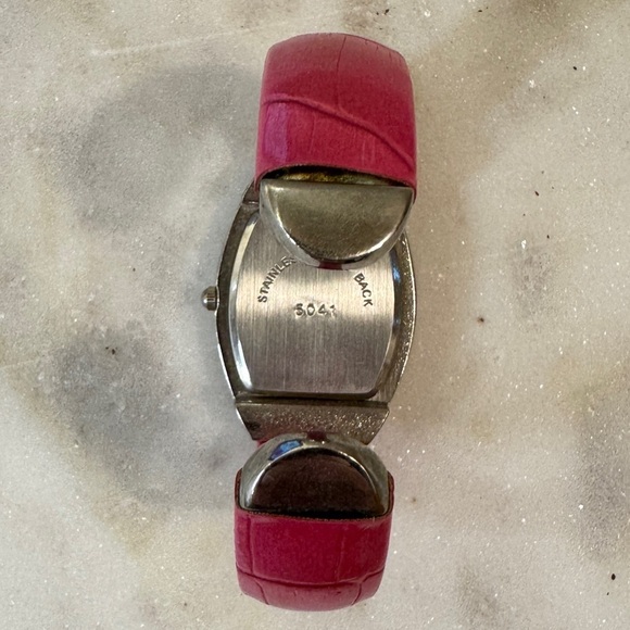 Pink Cuff Watch With Wide Metal Frame - Picture 7 of 11